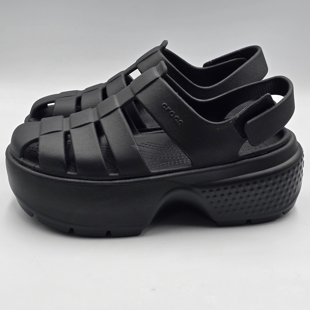 Crocs Stomp Fisherman Sandal Black Platform Caged Strappy Womens 9 Mens 7 NWOT